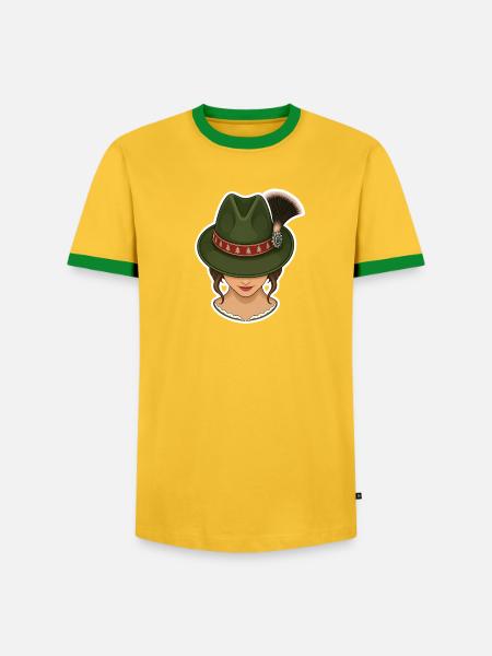 Girl mit Jagdhut und Gamsbart . 3 - Männer Kontrast-T-Shirt - Gelb/Grün 
