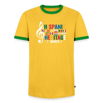 Hispanic Heritage Month Celebration of Diversity - Men's Ringer Shirt - yellow/green  - Front - AI Model Female 172 light (172cm) & AI Model Male 178 dark (178cm)