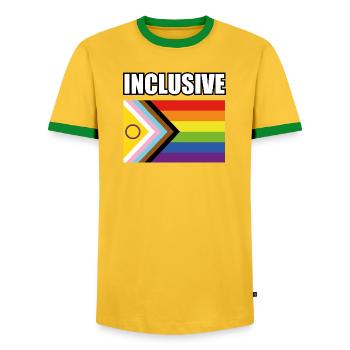inklusive Pride-Flagge - Männer Kontrast-T-Shirt - Gelb/Grün  - Vorne - AI Model Female 172 light (172cm) & AI Model Male 178 dark (178cm)
