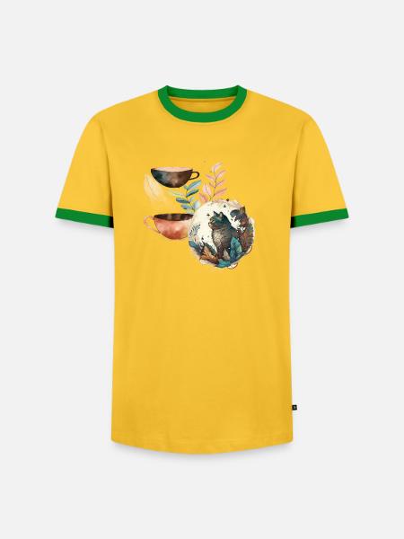 bunte Katze  - Männer Kontrast-T-Shirt - Gelb/Grün 