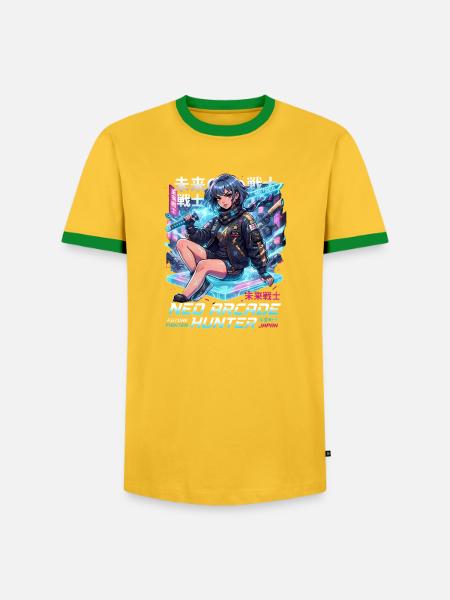 Neo Arcade Jägerin: Zukunftskämpfer - Männer Kontrast-T-Shirt - Gelb/Grün 
