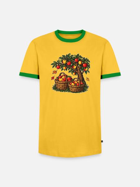 Apfelernte – Viele Hände voller Äpfel - Männer Kontrast-T-Shirt - Gelb/Grün