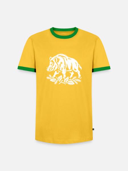Wildschwein Blattwerk Silhouette - Männer Kontrast-T-Shirt - Gelb/Grün 