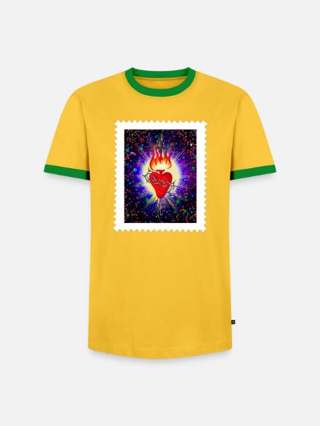 Herz Jesu Feuerherz Dornenkrone - Männer Kontrast-T-Shirt - Gelb/Grün