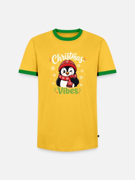 Pinguin-Weihnachtsstimmung - Männer Kontrast-T-Shirt - Gelb/Grün