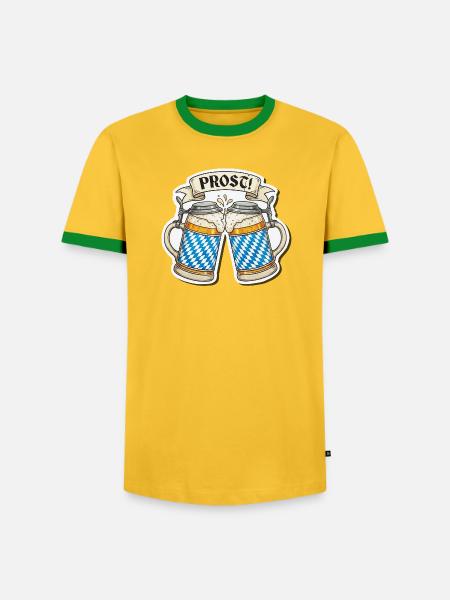 Prost! Bierkrüge Sticker Design - Männer Kontrast-T-Shirt - Gelb/Grün