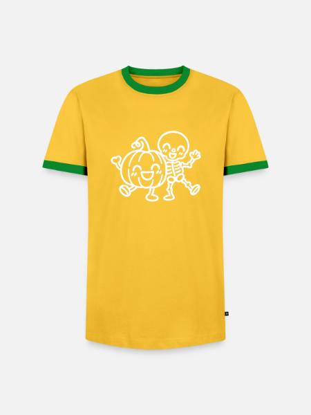 Halloween Freundschaft – Skelett und Kürbis - Männer Kontrast-T-Shirt - Gelb/Grün 