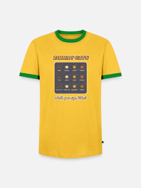 Zodiac-Katzen Alle 12-Sterne-Zeichen - Männer Kontrast-T-Shirt - Gelb/Grün 