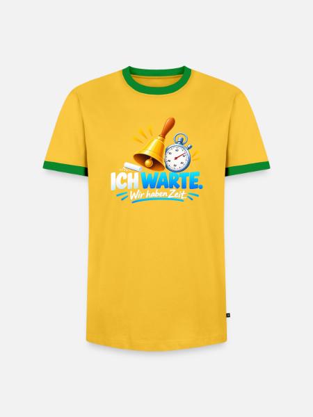 Wartezeit Glockenuhr Design - Männer Kontrast-T-Shirt - Gelb/Grün 