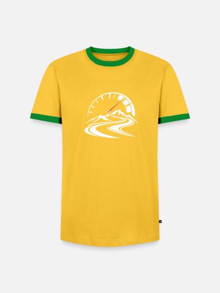 Drehzahlmesser mit Bergstraße - Männer Kontrast-T-Shirt - Gelb/Grün 