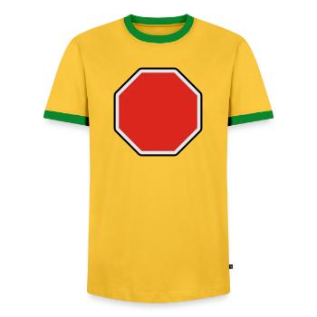 verkehrsschild - für eigenen text - Men's Ringer Shirt - yellow/green  - Front - AI Model Female 172 light (172cm) & AI Model Male 178 dark (178cm)