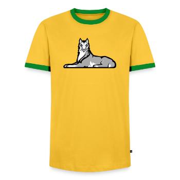 Loup solitaire tchétchène - T-shirt contrasté Homme - jaune/vert  - Devant - AI Model Female 172 light (172cm) & AI Model Male 178 dark (178cm)