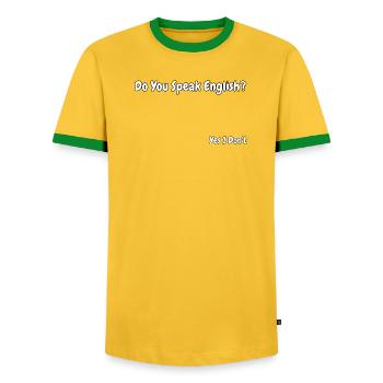 Conception drôle de blagues en anglais - T-shirt contrasté Homme - jaune/vert  - Devant - AI Model Female 172 light (172cm) & AI Model Male 178 dark (178cm)
