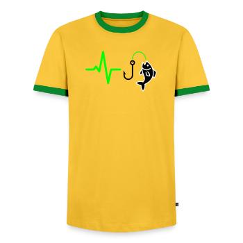 Silhouette du poisson à pouls pêcheur - T-shirt contrasté Homme - jaune/vert  - Devant - AI Model Female 172 light (172cm) & AI Model Male 178 dark (178cm)