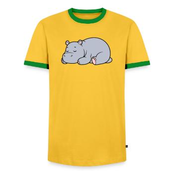 Sleeping Hippopotamus Tired Lazy Vector - Men's Ringer Shirt - yellow/green  - Front - AI Model Female 172 light (172cm) & AI Model Male 178 dark (178cm)