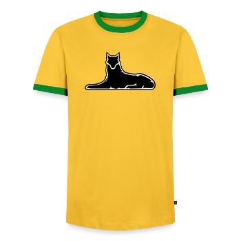Wolf of Ichkeria 2024 - Men's Ringer Shirt - yellow/green  - Front - AI Model Female 172 light (172cm) & AI Model Male 178 dark (178cm)