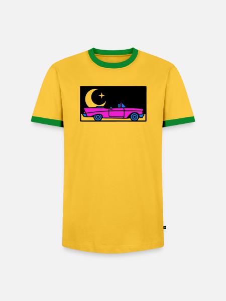 Retro 80s Convertible Graphic - Men's Ringer Shirt - yellow/green 