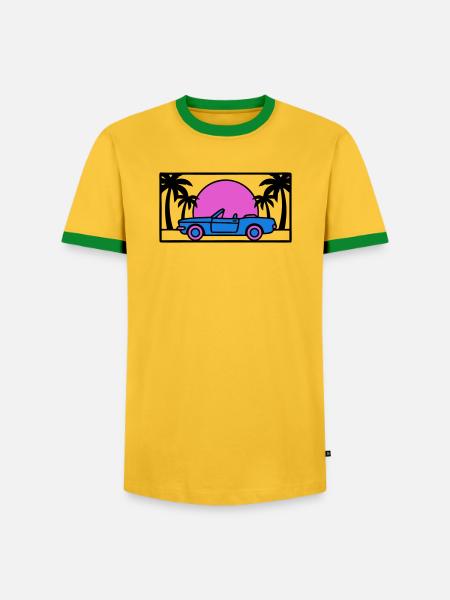 Convertible Palm Trees Sunset Graphic - Men's Ringer Shirt - yellow/green 