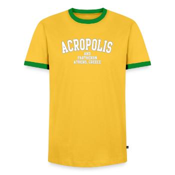 Acropole, Parthénon, Athènes Patrimoine - T-shirt contrasté Homme - jaune/vert  - Devant - AI Model Female 172 light (172cm) & AI Model Male 178 dark (178cm)