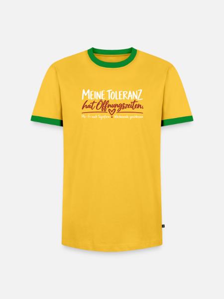 Meine Toleranz hat Öffnungszeiten - Männer Kontrast-T-Shirt - Gelb/Grün