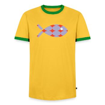 POISSON - T-shirt contrasté Homme - jaune/vert  - Devant - AI Model Female 172 light (172cm) & AI Model Male 178 dark (178cm)