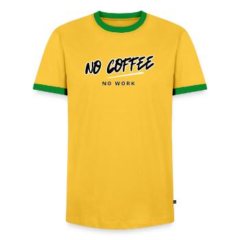 Design No Coffee No Work Vintage Style - Men's Ringer Shirt - yellow/green  - Front - AI Model Female 172 light (172cm) & AI Model Male 178 dark (178cm)
