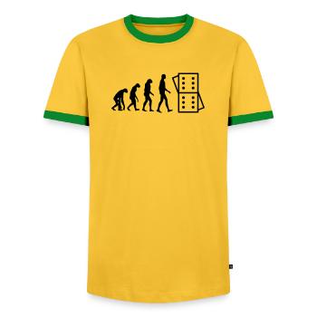 Évolution Domino : De l'Homme au Joueur - T-shirt contrasté Homme - jaune/vert  - Devant - AI Model Female 172 light (172cm) & AI Model Male 178 dark (178cm)