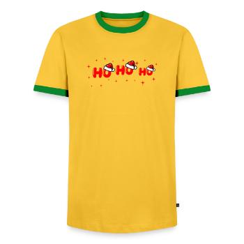 Lettrage Ho Ho Ho Santa - T-shirt contrasté Homme - jaune/vert  - Devant - AI Model Female 172 light (172cm) & AI Model Male 178 dark (178cm)