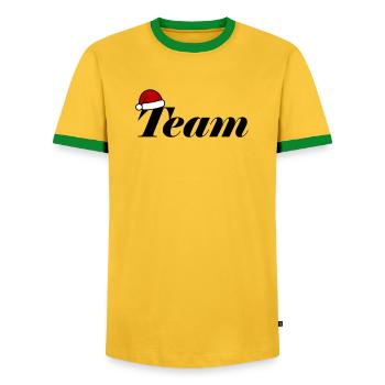 Team Christmas Christmas Hat - Men's Ringer Shirt - yellow/green  - Front - AI Model Female 172 light (172cm) & AI Model Male 178 dark (178cm)