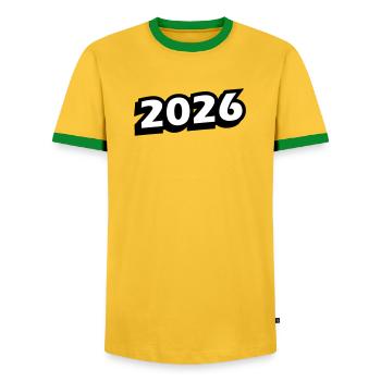 2026 year - Men's Ringer Shirt - yellow/green  - Front - AI Model Female 172 light (172cm) & AI Model Male 178 dark (178cm)