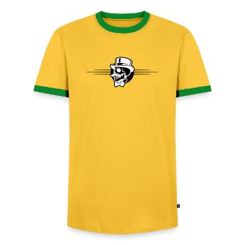 Groom Skeleton - Men's Ringer Shirt - yellow/green  - Front - AI Model Female 172 light (172cm) & AI Model Male 178 dark (178cm)