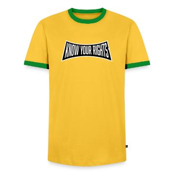 Know Your Rights Activism Justice Freedom - Men's Ringer Shirt - yellow/green  - Front - AI Model Female 172 light (172cm) & AI Model Male 178 dark (178cm)