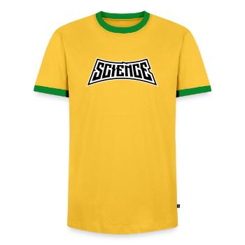 Science Science Statement Nerd Education Saying - Men's Ringer Shirt - yellow/green  - Front - AI Model Female 172 light (172cm) & AI Model Male 178 dark (178cm)