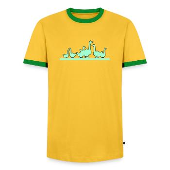 Ducks Geese - Men's Ringer Shirt - yellow/green  - Front - AI Model Female 172 light (172cm) & AI Model Male 178 dark (178cm)