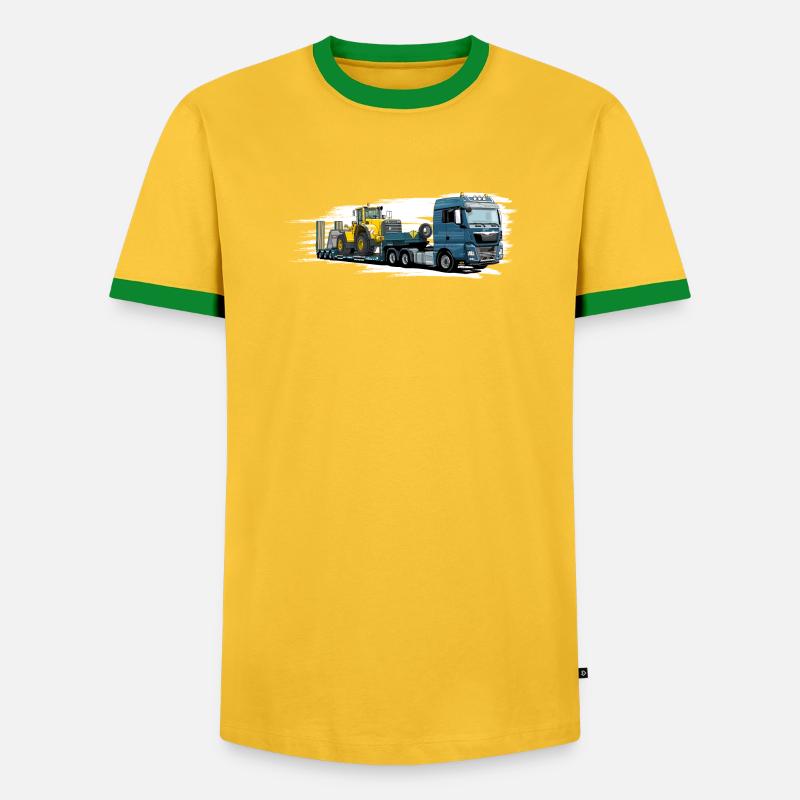 Low-loader with wheel loader - Men's Ringer Shirt - yellow/green 