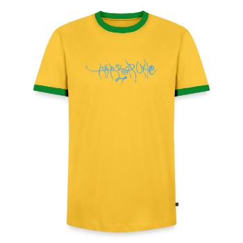 Blue Artistic Karlsruhe Souvenir - Men's Ringer Shirt - yellow/green  - Front - AI Model Female 172 light (172cm) & AI Model Male 178 dark (178cm)