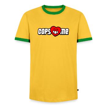 Cops love me (colors can be changed) - Men's Ringer Shirt - yellow/green  - Front - AI Model Female 172 light (172cm) & AI Model Male 178 dark (178cm)