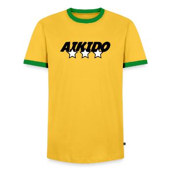 Aikido – Kampfsport – Aikido - Männer Kontrast-T-Shirt - Gelb/Grün  - Vorne - AI Model Female 172 light (172cm) & AI Model Male 178 dark (178cm)