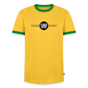 Boxing Gloves Icon - Men's Ringer Shirt - yellow/green  - Front - AI Model Female 172 light (172cm) & AI Model Male 178 dark (178cm)