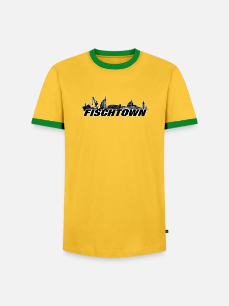 FISCHTOWN II - Bremerhaven Skyline Hafenstil - Männer Kontrast-T-Shirt - Gelb/Grün