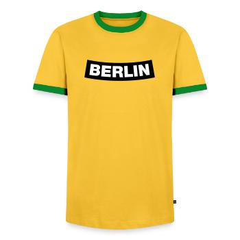 Berlin Chapter Element (JGA MC-Rocker-Design) - Männer Kontrast-T-Shirt - Gelb/Grün  - Vorne - AI Model Female 172 light (172cm) & AI Model Male 178 dark (178cm)