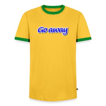 Go away Claim - Vectorgraphic - Men's Ringer Shirt - yellow/green  - Front - AI Model Female 172 light (172cm) & AI Model Male 178 dark (178cm)