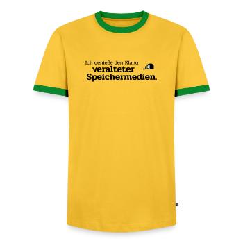 veraltete Speichermedien - Männer Kontrast-T-Shirt - Gelb/Grün  - Vorne - AI Model Female 172 light (172cm) & AI Model Male 178 dark (178cm)