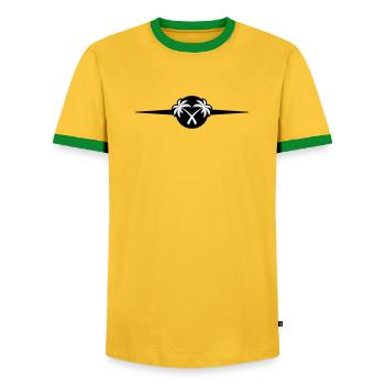 Icône de Palm Trees Beach - T-shirt contrasté Homme - jaune/vert  - Devant - AI Model Female 172 light (172cm) & AI Model Male 178 dark (178cm)