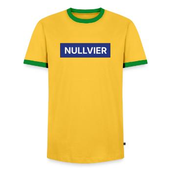 Logo de la boîte Nullvier - T-shirt contrasté Homme - jaune/vert  - Devant - AI Model Female 172 light (172cm) & AI Model Male 178 dark (178cm)