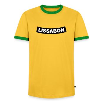 Lissabon Chapter Element (JGA MC-Rocker-Design) - Männer Kontrast-T-Shirt - Gelb/Grün  - Vorne - AI Model Female 172 light (172cm) & AI Model Male 178 dark (178cm)