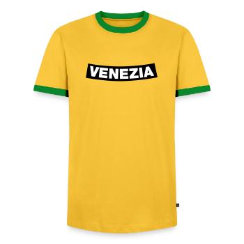 Venezia Chapter Element (JGA MC-Rocker-Design) - Männer Kontrast-T-Shirt - Gelb/Grün  - Vorne - AI Model Female 172 light (172cm) & AI Model Male 178 dark (178cm)