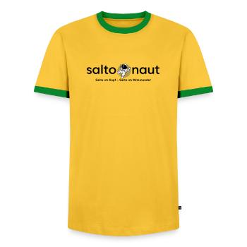 Saltonaut - Männer Kontrast-T-Shirt - Gelb/Grün  - Vorne - AI Model Female 172 light (172cm) & AI Model Male 178 dark (178cm)