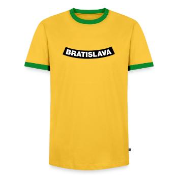 Bratislava Chapter Element (JGA MC-Rocker-Design) - Men's Ringer Shirt - yellow/green  - Front - AI Model Female 172 light (172cm) & AI Model Male 178 dark (178cm)