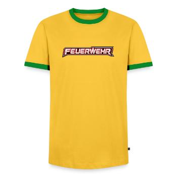 Feuerwehr Neon-Schriftzug - Männer Kontrast-T-Shirt - Gelb/Grün  - Vorne - AI Model Female 172 light (172cm) & AI Model Male 178 dark (178cm)